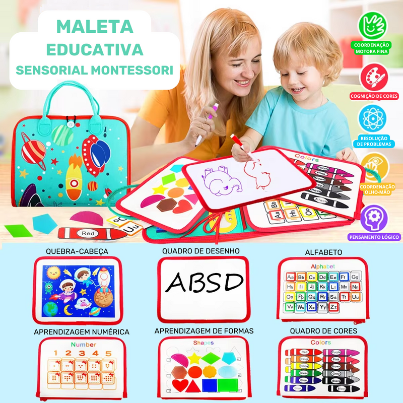 Combo Maleta Educativa + Caderno Reutilizável
